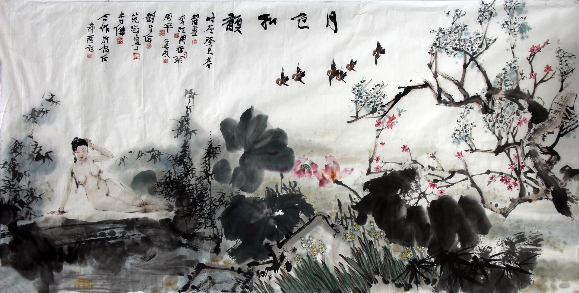 月色荷韵  国画
